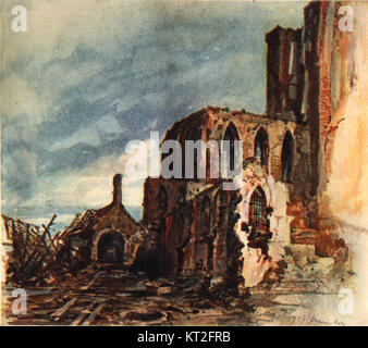 Dieses Foto zeigt Adolf Hitler in der Klosterruine in Messines, Belgien, im Dezember 1914, als er Soldat im Ersten Weltkrieg war. Das Bild gibt einen Einblick in sein früheres Leben vor seinem Machtübergang. Stockfoto