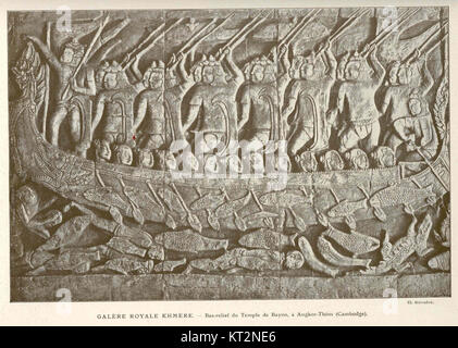 Das Basrelief des Bayon-Tempels in Angkor Thom in Kambodscha ist ein bedeutendes Beispiel für Khmer-Kunst. Es stammt aus dem 12. Jahrhundert und zeigt Szenen des täglichen Lebens und historische Ereignisse in komplexen Details. Stockfoto