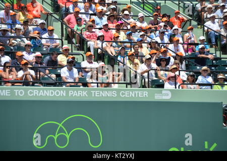 KEY BISCAYNE, FL - April 05: Novak Djokovic aus Serbien besiegt Andy Murray aus Großbritannien in den mens Endrunde während der Miami Öffnen bei Crandon Park Tennis Center am 5. April 2015 in Key Biscayne, Florida. Personen: Stockfoto