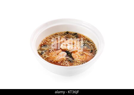 Japanisch Suppe Miso mit Tiger Garnelen auf weißem Hintergrund Stockfoto