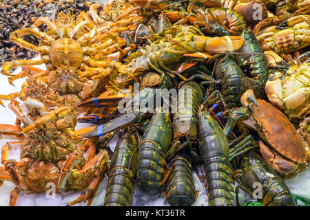 Krebstiere auf dem Boqueria Markt in Barcelona, u 200 bu 200 bspain Stockfoto