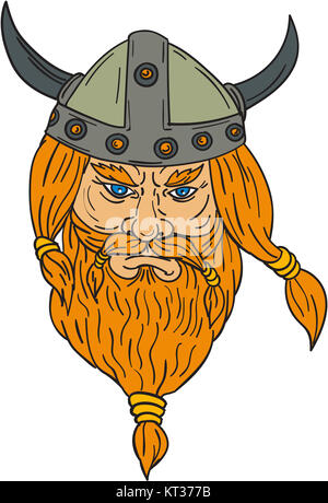 Norseman Viking Warrior Kopf Zeichnung Stockfoto