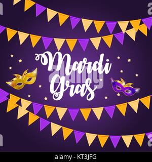 Mardi Gras Broschüre Vorlage. Feier Grußkarte Hintergrund Stock Vektor