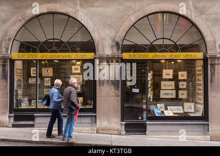 Antiquitäten und seltene Buchhandlung und drucken Händler, alte Stadt Genf, Schweiz Stockfoto