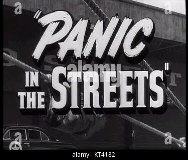 Ein Screenshot aus dem Trailer von „Panic in the Street“ (1950), der die angespannte Atmosphäre des Films zeigt. Unter der Regie von Elia Kazan zeigt dieser Film einen packenden Krimi-Thriller, der in New Orleans spielt. Stockfoto