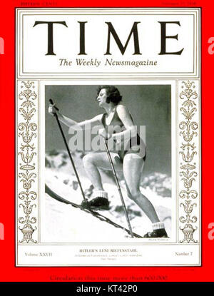 Leni Riefenstahl, ein renommierter deutscher Filmemacher, erschien 1936 auf dem Cover des Time Magazins. Sie ist bekannt für ihre Arbeit in Nazi-Propagandafilmen wie „Triumph des Willens“. Stockfoto