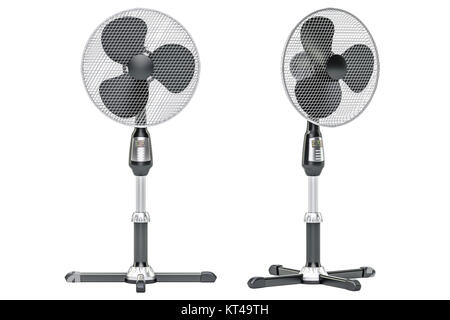 Ständigen Sockel elektrische Ventilatoren Front- und Seitenansichten, 3D-Rendering Stockfoto