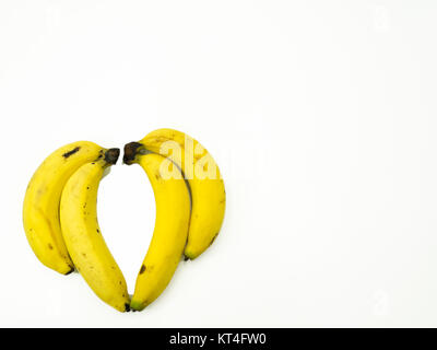 Bündel von Banane auf isoliert weißer Hintergrund, Ansicht von oben, kopieren Raum Stockfoto