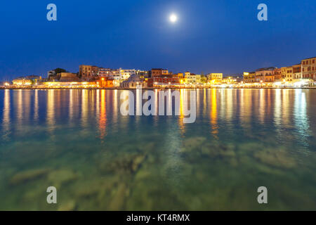 Venezianische Nacht Kai, Chania, Crete Stockfoto