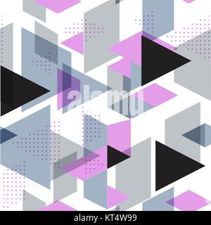 Tendy Abbildung: Hintergründe, nahtlose Muster mit abstrakten Formen, 80s Memphis geometrischen Stil. Retro kunst für Abdeckungen, Banner, Flyer und Poster. Stock Vektor