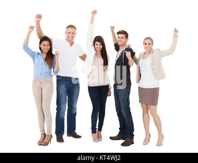 Menschen erhöhen Hand auf weißem Hintergrund Stockfoto