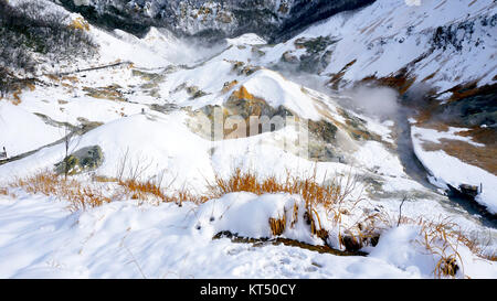 Closeup Noboribetsu Onsen Snow Mountain Hölle Valley Stockfoto