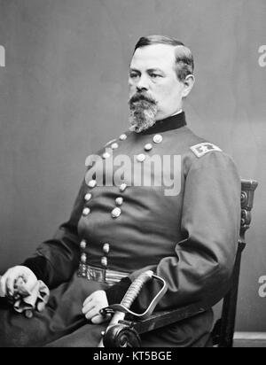 Dieses Porträt zeigt Major General Irvin McDowell, einen prominenten Offizier der Federal Army während des Amerikanischen Bürgerkriegs. McDowell spielte eine wichtige Rolle in mehreren großen Schlachten und Feldzügen des Krieges. Stockfoto