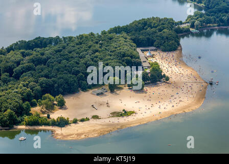 Badesee, Halterner Stausee, Halterner Siehe mit Seaside Resort und See Terasse, Luftaufnahme von Haltern am See, Haltern am See, Ruhrgebiet, Nord Stockfoto