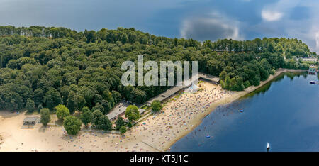 Badesee, Halterner Stausee, Halterner Siehe mit Seaside Resort und See Terasse, Luftaufnahme von Haltern am See, Haltern am See, Ruhrgebiet, Nord Stockfoto