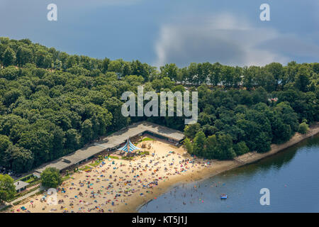 Badesee, Halterner Stausee, Halterner Siehe mit Seaside Resort und See Terasse, Luftaufnahme von Haltern am See, Haltern am See, Ruhrgebiet, Nord Stockfoto