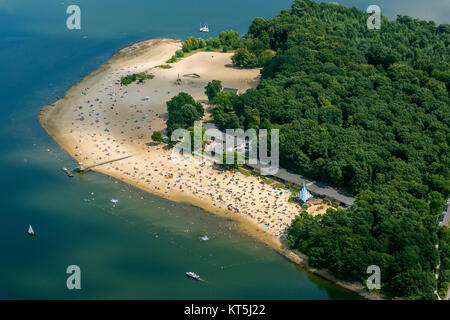 Badesee, Halterner Stausee, Halterner Siehe mit Seaside Resort und See Terasse, Luftaufnahme von Haltern am See, Haltern am See, Ruhrgebiet, Nord Stockfoto