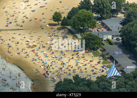 Badesee, Halterner Stausee, Halterner Siehe mit Seaside Resort und See Terasse, Luftaufnahme von Haltern am See, Haltern am See, Ruhrgebiet, Nord Stockfoto