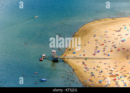 Badesee, Halterner Stausee, Halterner Siehe mit Seaside Resort und See Terasse, Luftaufnahme von Haltern am See, Haltern am See, Ruhrgebiet, Nord Stockfoto