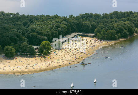 Badesee, Halterner Stausee, Halterner Siehe mit Seaside Resort und See Terasse, Luftaufnahme von Haltern am See, Haltern am See, Ruhrgebiet, Nord Stockfoto