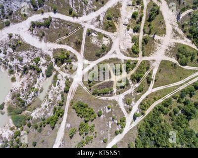 Abgebaut, Landschaft alte Kohle mine im Süden Polens. Zerstörtes Land. Ansicht von oben. Stockfoto