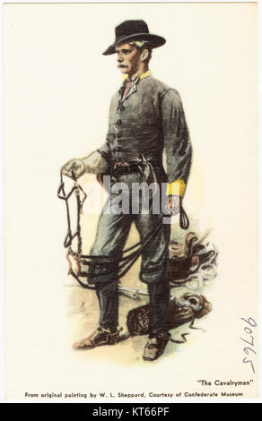 „The Cavallryman“, ein Gemälde von W. L. Sheppard, zeigt einen Kavallerie-Soldaten der Konföderierten aus dem Amerikanischen Bürgerkrieg. Das Gemälde, das im Confederate Museum untergebracht ist, veranschaulicht die Kleidung und die Rolle der konföderierten Soldaten während des Krieges und hält einen entscheidenden Moment in der amerikanischen Geschichte fest. Stockfoto