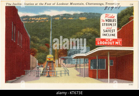 Die Incline Station am Lookout Mountain, Chattanooga, Tennessee, ist ein Wahrzeichen, das für seine steile Eisenbahn und den Panoramablick auf die Umgebung bekannt ist. Im 20. Jahrhundert war es eine wichtige Touristenattraktion. Stockfoto