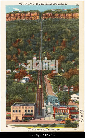Ein malerisches Foto der Steigung, die den Lookout Mountain in Chattanooga, Tennessee, hinaufführt und die Aussicht und die berühmte Eisenbahn, die den Berg bestieg, einfängt. Stockfoto