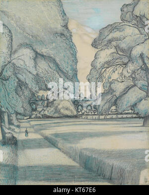 Eine Illustration von „The Peacock Path“ von Paul Nash, die 1912 mit Stift und Tinte erstellt wurde und sein frühes Werk im Stil der Moderne darstellt. Stockfoto