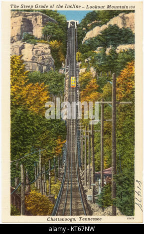 Foto der steilen Steigung auf dem Lookout Mountain in Chattanooga, Tennessee, die die anspruchsvolle Steigung der Eisenbahn unterstreicht. Stockfoto