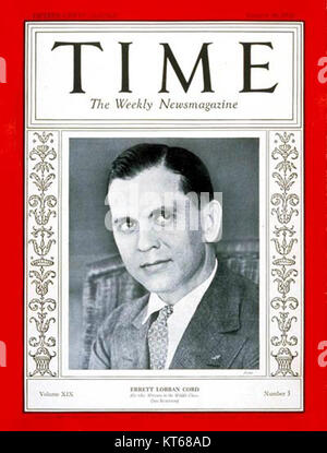 Das Cover des TIME Magazine aus dem Jahr 1932 zeigt E. L. Cord, einen einflussreichen Geschäftsmann, der für seine Führungsposition in der Automobil- und Transportindustrie während des frühen 20. Jahrhunderts bekannt ist. Stockfoto