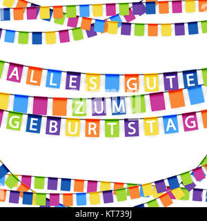 Bunte Girlanden Hintergrund mit weißem Text alles Gute zum Geburtstag Stockfoto