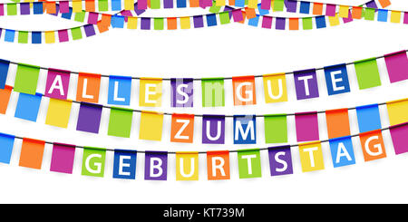 Bunte Girlanden Hintergrund mit weißem Text alles Gute zum Geburtstag Stockfoto