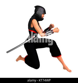 3D-Rendering weibliche Ninja auf Weiß Stockfoto