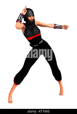 3D-Rendering weibliche Ninja auf Weiß Stockfoto