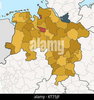 Karte von Deutschland Bundesland Niedersachsen mit benachbarten Bundesländern Stockfoto