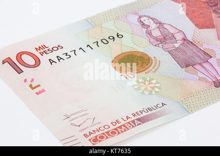 Zehntausend Kolumbianische Pesos Rechnung auf 2016 ausgestellt Stockfoto