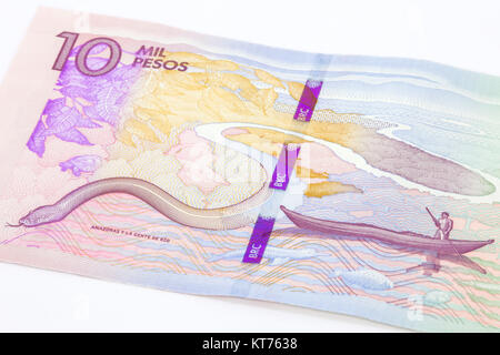 Zehntausend Kolumbianische Pesos Rechnung auf 2016 ausgestellt Stockfoto
