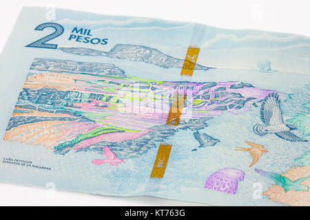 Zweitausend Kolumbianische Pesos Rechnung auf 2016 ausgestellt Stockfoto