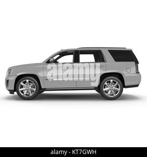 Silver Sport Utility Vehicle isoliert auf weißem Hintergrund. Von der Seite. 3D-Darstellung Stockfoto