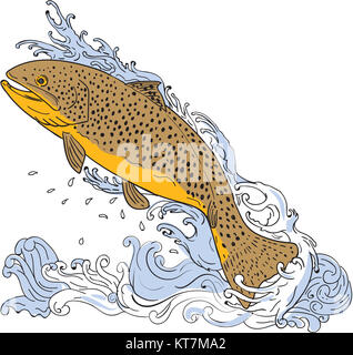 Forellen schwimmen Bis turbulenten Wasser Zeichnung Stockfoto