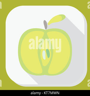 Grüner Apfel Zeichen Symbol mit langen Schatten. Obst mit Blatt-Symbol. Vektor-Illustration. Flaches Design. Stockfoto