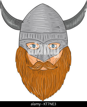 Viking Warrior Kopf Zeichnung Stockfoto