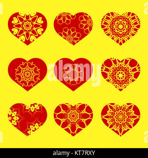 Romantische rote Herz Set Stockfoto