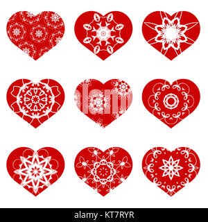 Romantische rote Herz Set Stockfoto