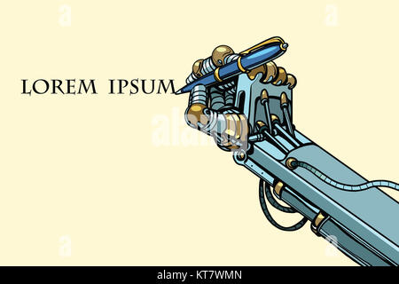 Roboter Zeichen ein Dokument mit einem Stift Stockfoto