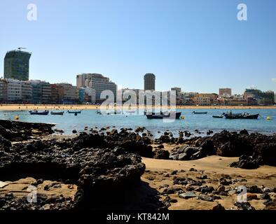 Las Canteras Strand bei Ebbe, Las Palmas auf Gran Canaria, Kanarische Inseln Stockfoto