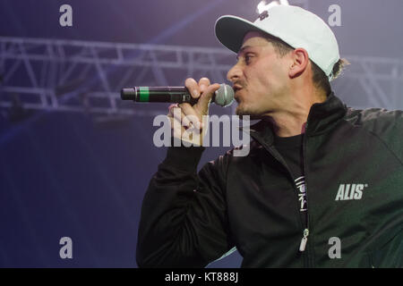 Die US-amerikanische Hip-Hop-Gruppe Dilated Völker führt ein live-Konzert in der Arena-Bühne beim Roskilde Festival 2014. Hier wird Rapper Beweise gesehen live auf der Bühne. Dänemark, 04/07-2014. Stockfoto