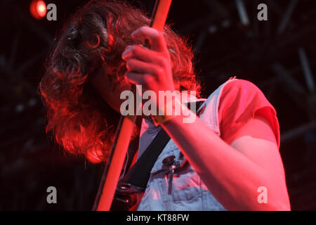 Die englische Doom-Metal-Band Electric Wizard führt ein live-Konzert in der Arena-Bühne beim Roskilde Festival 2014. Hier Bassist Clayton Burgess gesehen live auf der Bühne. Dänemark, 03/07-2014. Stockfoto