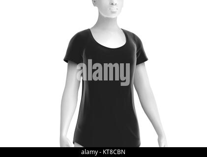 Scoop Neck Shirt Mockup, Frauen Mode dummy tragen Leer schwarzes Tuch auf weißem Hintergrund Template, 3D-Rendering Stockfoto